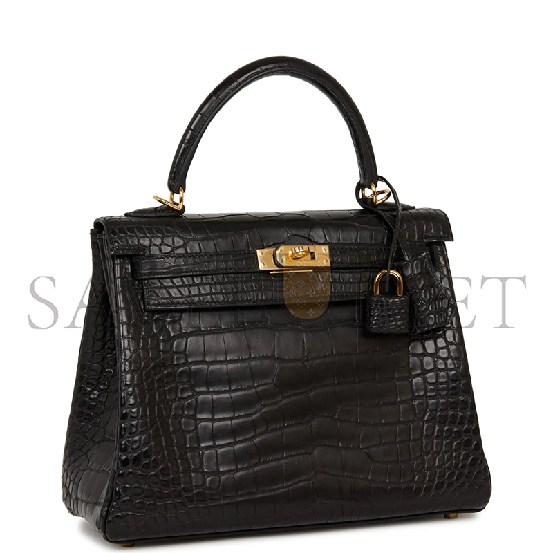 HERMÈS MASTER KELLY RETOURNE 25 BLACK MATTE ALLIGATOR GOLD HARDWARE (25*20*13cm) 